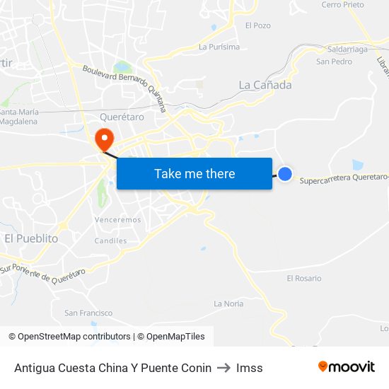 Antigua Cuesta China Y Puente Conin to Imss map