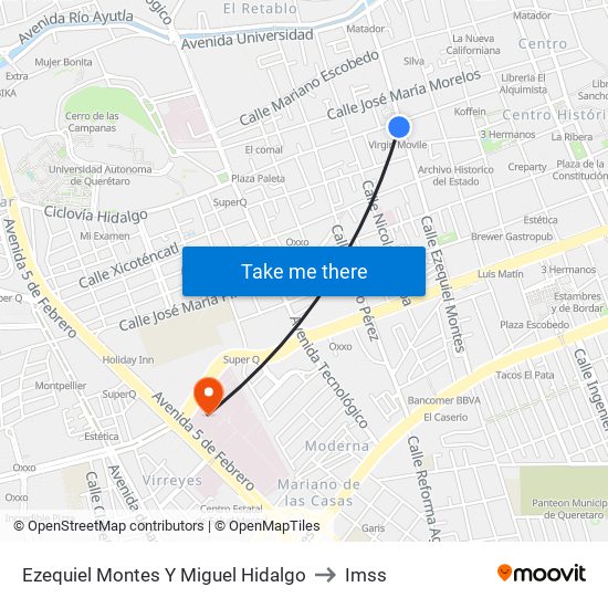 Ezequiel Montes Y Miguel Hidalgo to Imss map