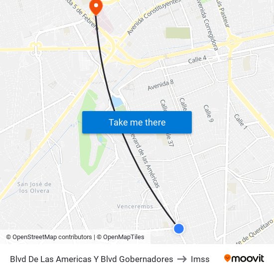 Blvd De Las Americas Y Blvd Gobernadores to Imss map