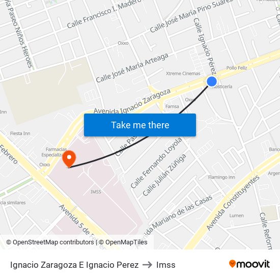 Ignacio Zaragoza E Ignacio Perez to Imss map