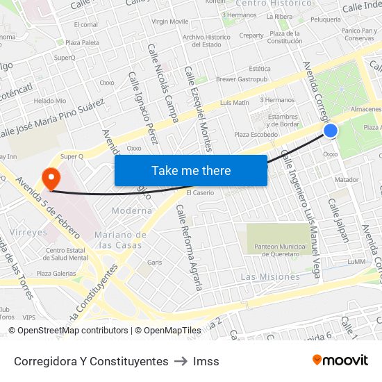 Corregidora Y Constituyentes to Imss map