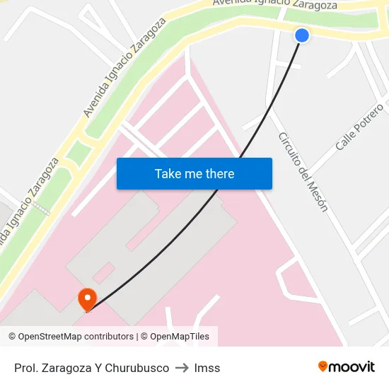 Prol. Zaragoza Y Churubusco to Imss map