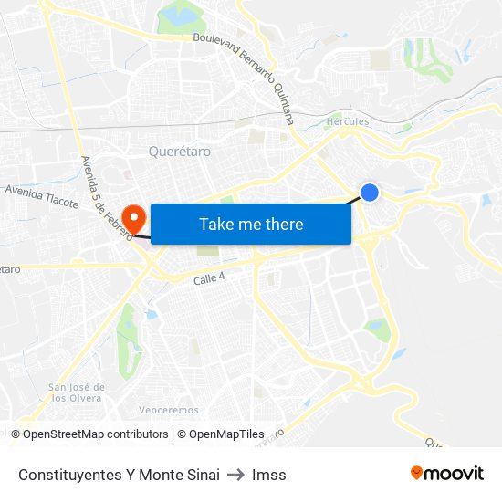 Constituyentes Y Monte Sinai to Imss map