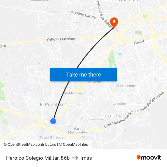 Heroico Colegio Militar, 86b to Imss map