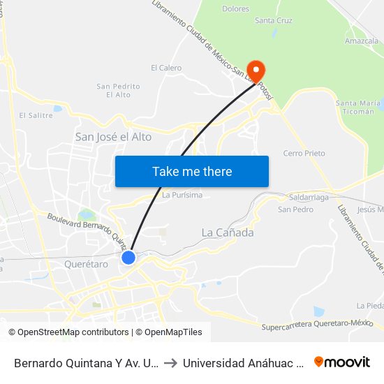 Bernardo Quintana Y Av. Universidad to Universidad Anáhuac Querétaro map