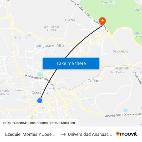 Ezequiel Montes Y José Ma. Arteaga to Universidad Anáhuac Querétaro map
