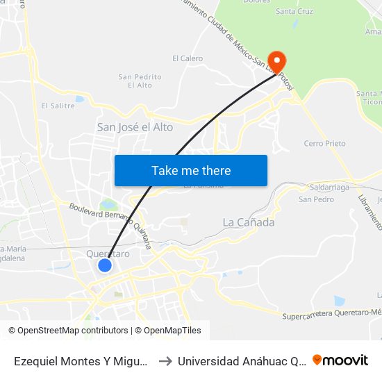 Ezequiel Montes Y Miguel Hidalgo to Universidad Anáhuac Querétaro map