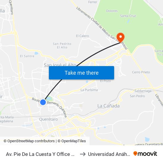 Av. Pie De La Cuesta Y Office Max Bernardo Quintana to Universidad Anáhuac Querétaro map