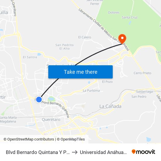 Blvd Bernardo Quintana Y Playa Condesa to Universidad Anáhuac Querétaro map