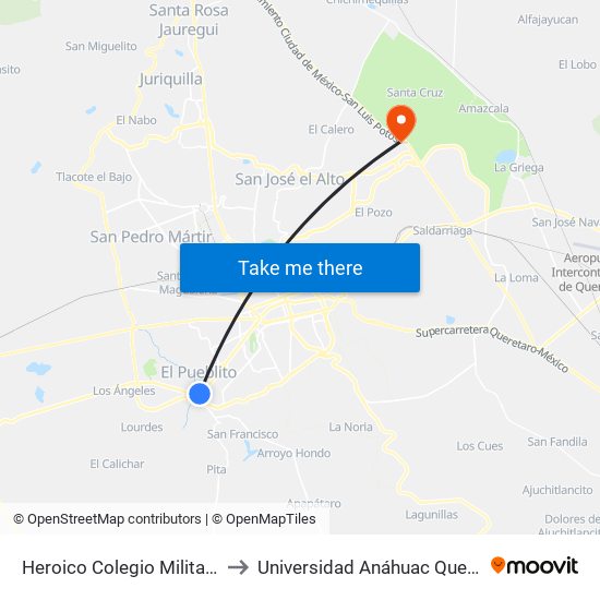 Heroico Colegio Militar, 86b to Universidad Anáhuac Querétaro map