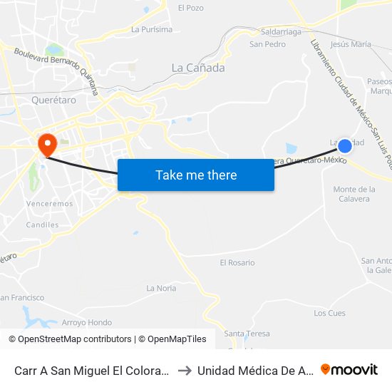 Carr A San Miguel El Colorado Y Calle San Juan Del Río to Unidad Médica De Atención Ambulatoria map