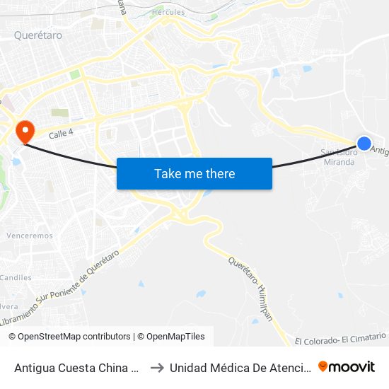 Antigua Cuesta China Y Puente Conin to Unidad Médica De Atención Ambulatoria map