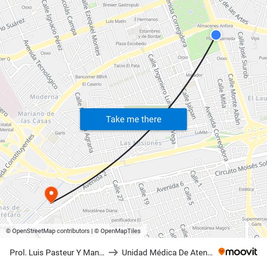 Prol. Luis Pasteur Y Manuel Gomez Morin to Unidad Médica De Atención Ambulatoria map