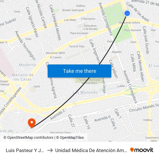 Luis Pasteur Y Jalisco to Unidad Médica De Atención Ambulatoria map