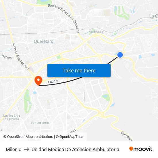 Milenio to Unidad Médica De Atención Ambulatoria map