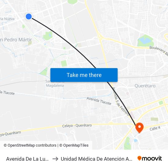 Avenida De La Luz 1323 to Unidad Médica De Atención Ambulatoria map