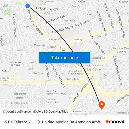 5 De Febrero Y Cea to Unidad Médica De Atención Ambulatoria map