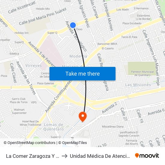 La Comer Zaragoza Y Tecnologico to Unidad Médica De Atención Ambulatoria map