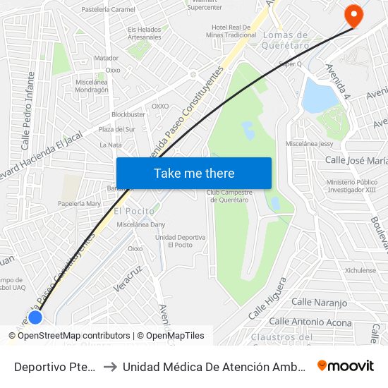 Deportivo Pte-Ote to Unidad Médica De Atención Ambulatoria map