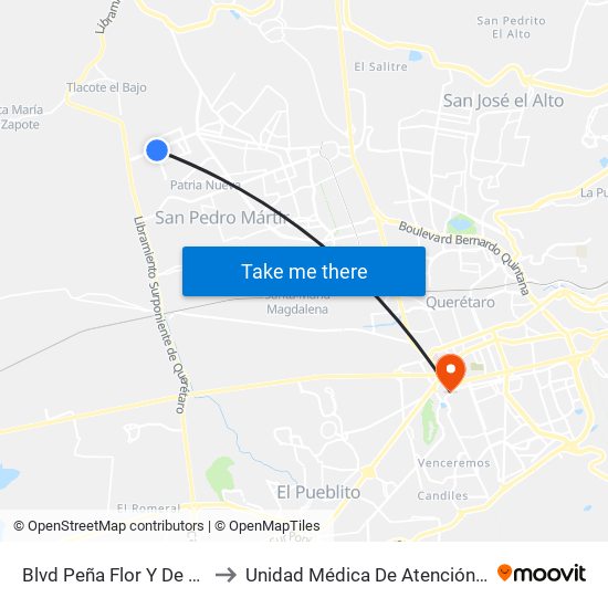 Blvd Peña Flor Y De La Cantera to Unidad Médica De Atención Ambulatoria map