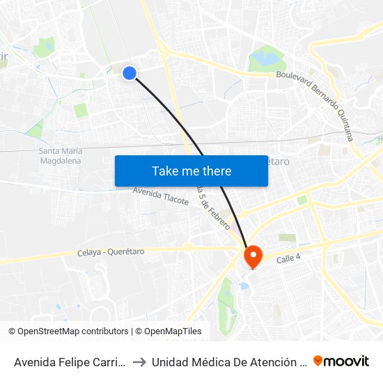 Avenida Felipe Carrillo Puerto to Unidad Médica De Atención Ambulatoria map
