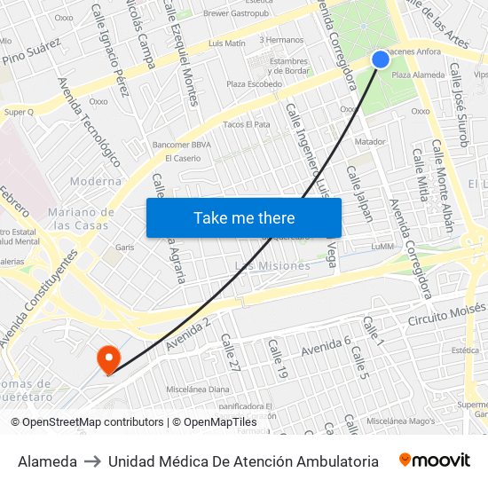 Alameda to Unidad Médica De Atención Ambulatoria map