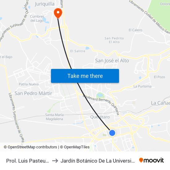 Prol. Luis Pasteur Y 1ra Del Laurel to Jardín Botánico De La Universidad Autónoma De Querétaro map