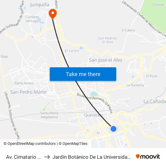 Av. Cimatario E Ingenieros to Jardín Botánico De La Universidad Autónoma De Querétaro map