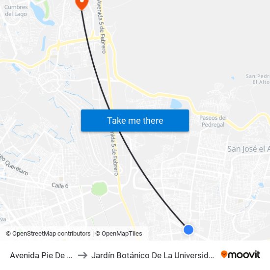 Avenida Pie De La Cuesta, 886 to Jardín Botánico De La Universidad Autónoma De Querétaro map