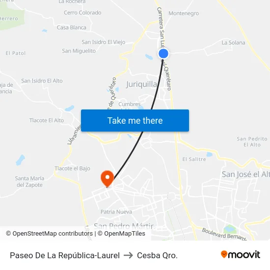 Paseo De La República-Laurel to Cesba Qro. map