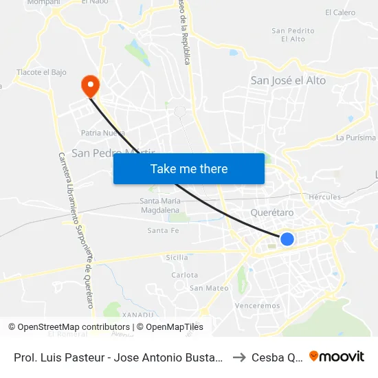 Prol. Luis Pasteur - Jose Antonio Bustamante to Cesba Qro. map