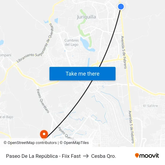 Paseo De La República - Fiix Fast to Cesba Qro. map