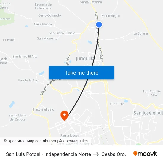 San Luis Potosi - Independencia Norte to Cesba Qro. map
