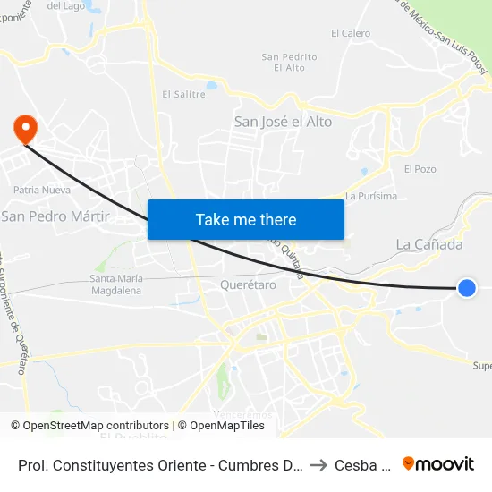 Prol. Constituyentes Oriente - Cumbres Del Marquéz to Cesba Qro. map