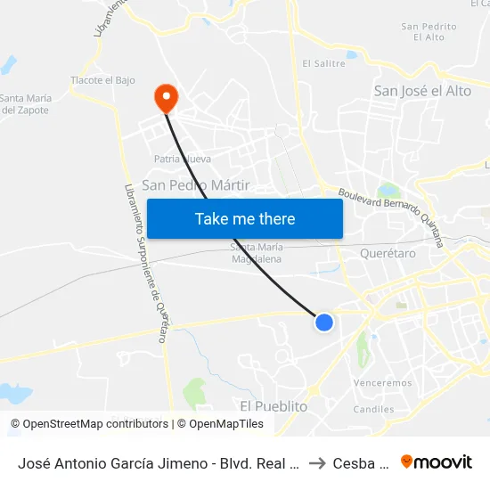 José Antonio García Jimeno - Blvd. Real De Catorce to Cesba Qro. map