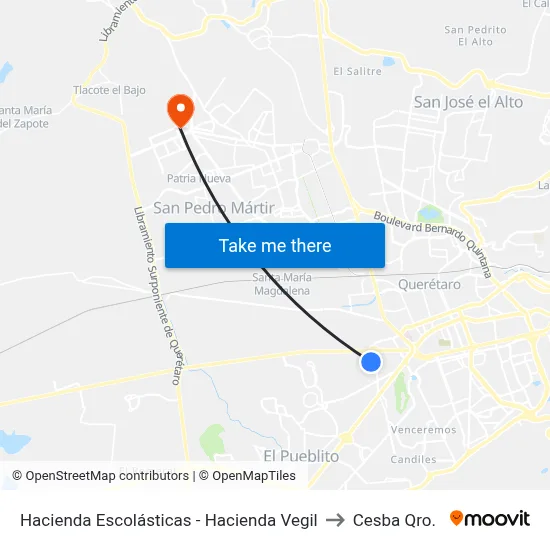 Hacienda Escolásticas - Hacienda Vegil to Cesba Qro. map