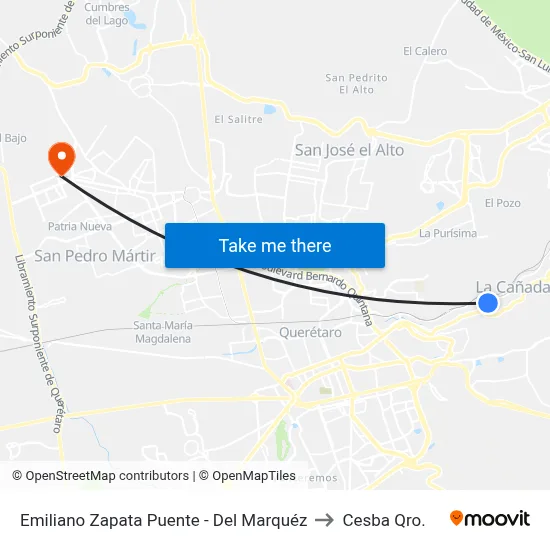 Emiliano Zapata Puente - Del Marquéz to Cesba Qro. map