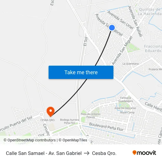 Calle San Samael - Av. San Gabriel to Cesba Qro. map
