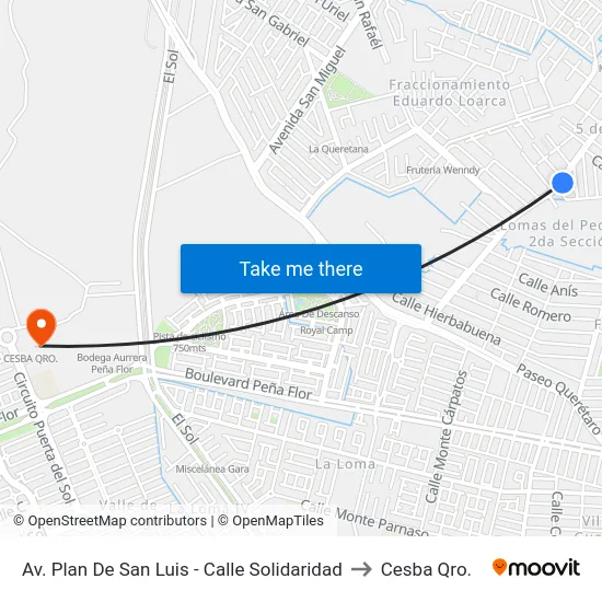 Av. Plan De San Luis - Calle Solidaridad to Cesba Qro. map