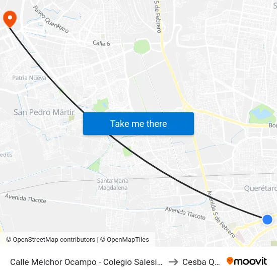 Calle Melchor Ocampo - Colegio Salesiano to Cesba Qro. map
