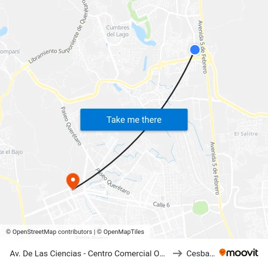 Av. De Las Ciencias - Centro Comercial Omnicentro Juriquilla to Cesba Qro. map