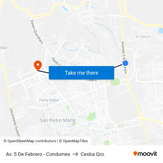 Av. 5 De Febrero - Condumex to Cesba Qro. map