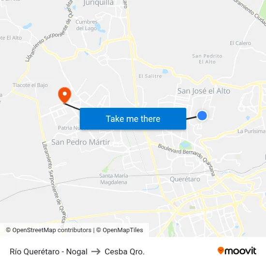 Río Querétaro - Nogal to Cesba Qro. map