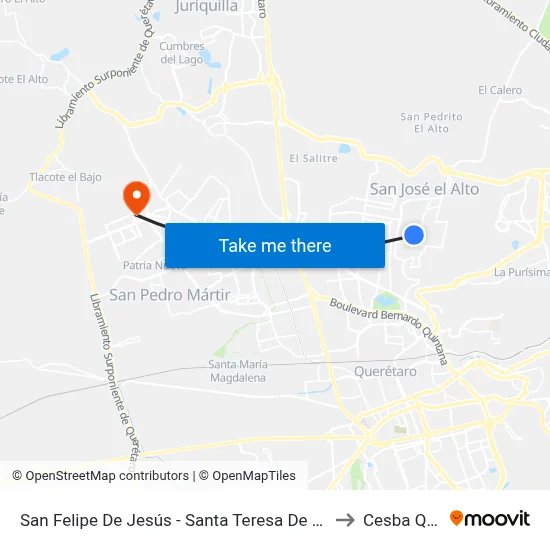 San Felipe De Jesús - Santa Teresa De Asís to Cesba Qro. map