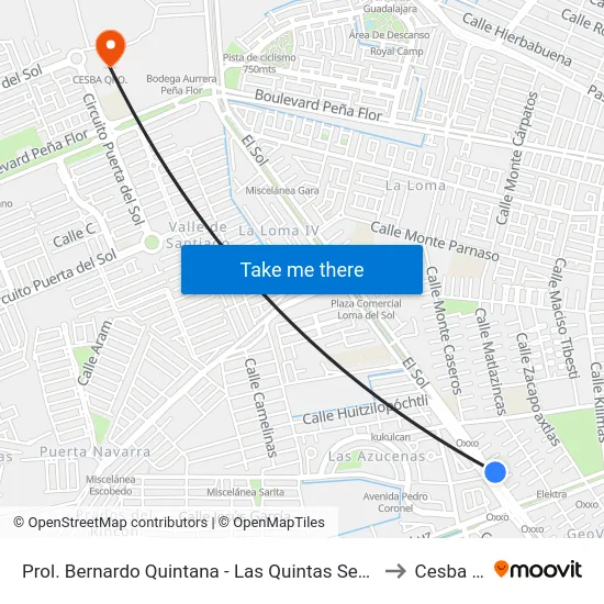 Prol. Bernardo Quintana - Las Quintas Segunda Sección to Cesba Qro. map