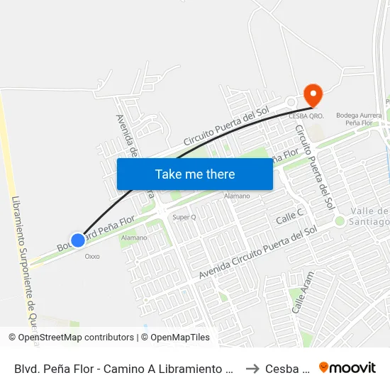 Blvd. Peña Flor - Camino A Libramiento Norponiente to Cesba Qro. map