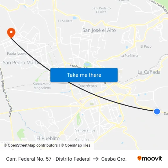 Carr. Federal No. 57 - Distrito Federal to Cesba Qro. map