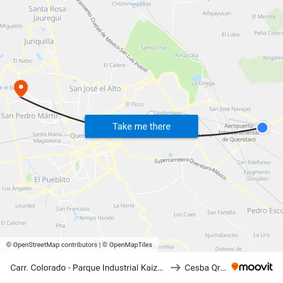 Carr. Colorado - Parque Industrial Kaizen to Cesba Qro. map