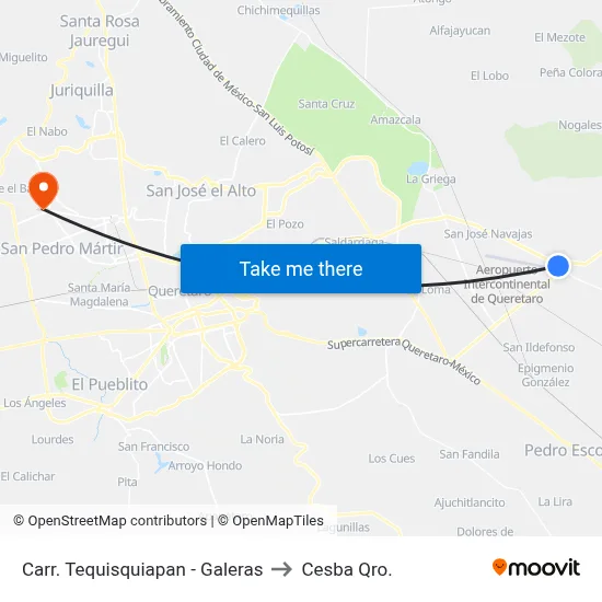 Carr. Tequisquiapan - Galeras to Cesba Qro. map