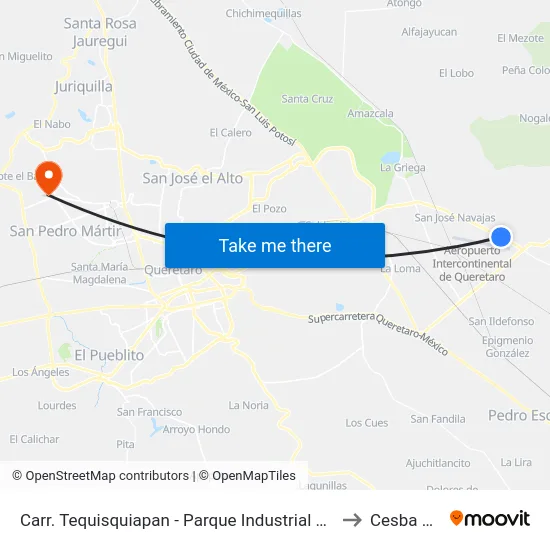 Carr. Tequisquiapan - Parque Industrial Aerotech to Cesba Qro. map